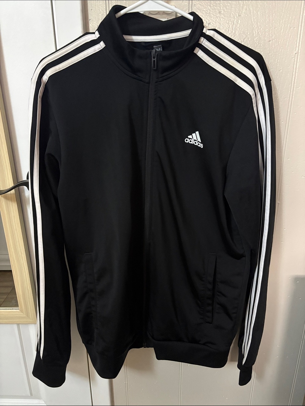 adidas Black Jacket with White Stripes - Lightweight Track Top